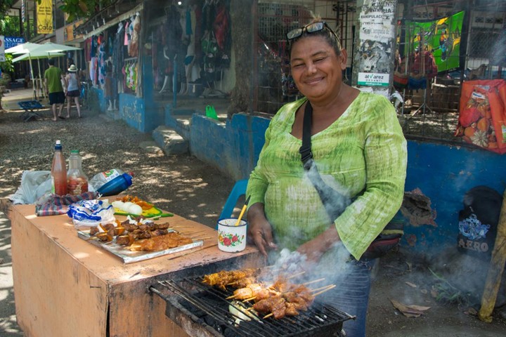 A woman selling Pinchos in northern Guanacaste Costa Rica