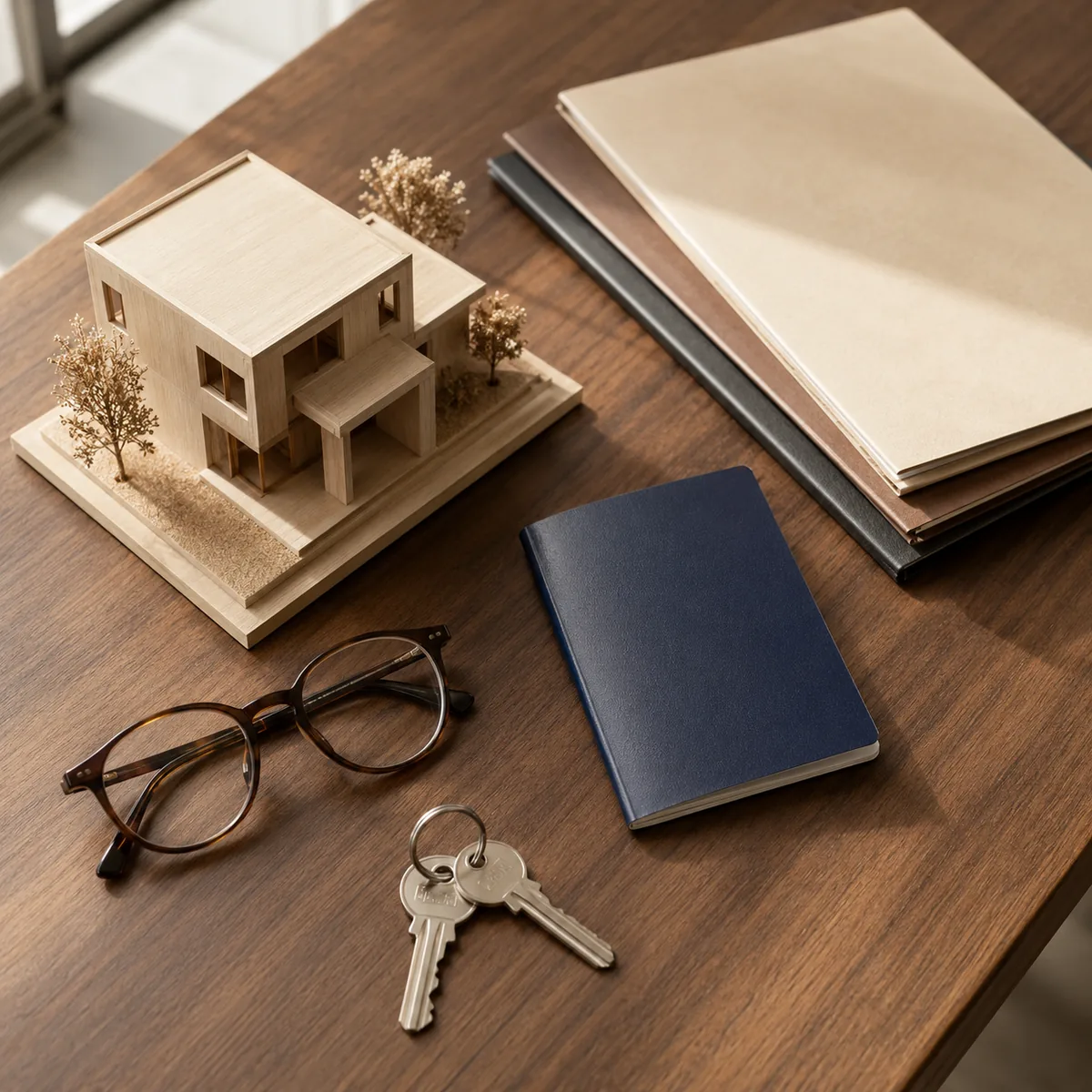 Desk with mortgage related items on it