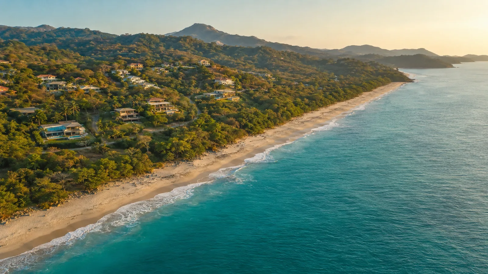 Drone view of the Costa Rica coastline and luxury homes