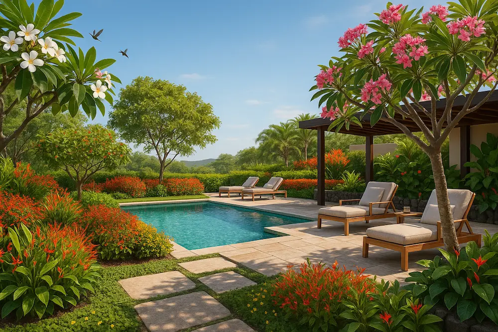 Guanacaste home with local plants and shrubs